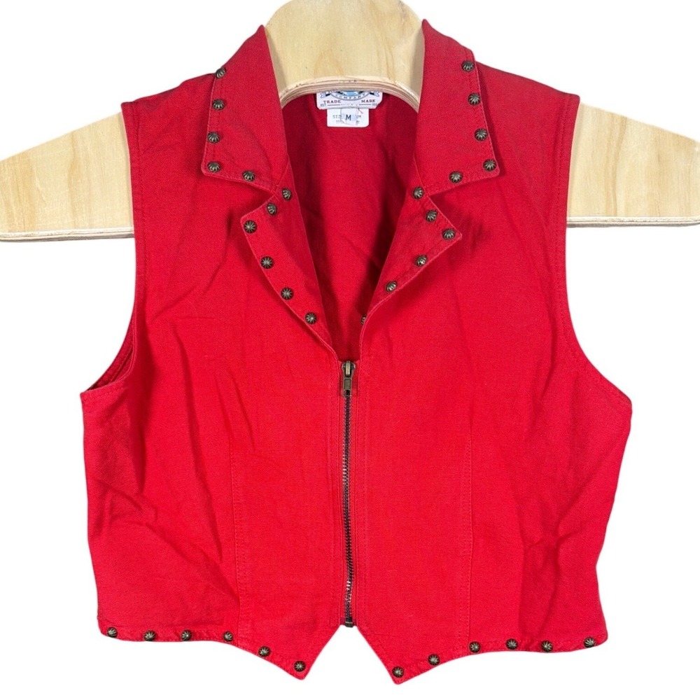 River Ridge Trading Co Womens Red Studded Cotton Canvas Western Vest Size M NEW